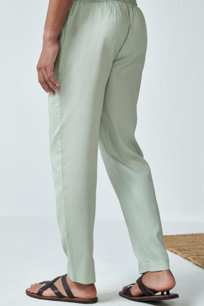 Green Handcrafted Vegan Silk Pants