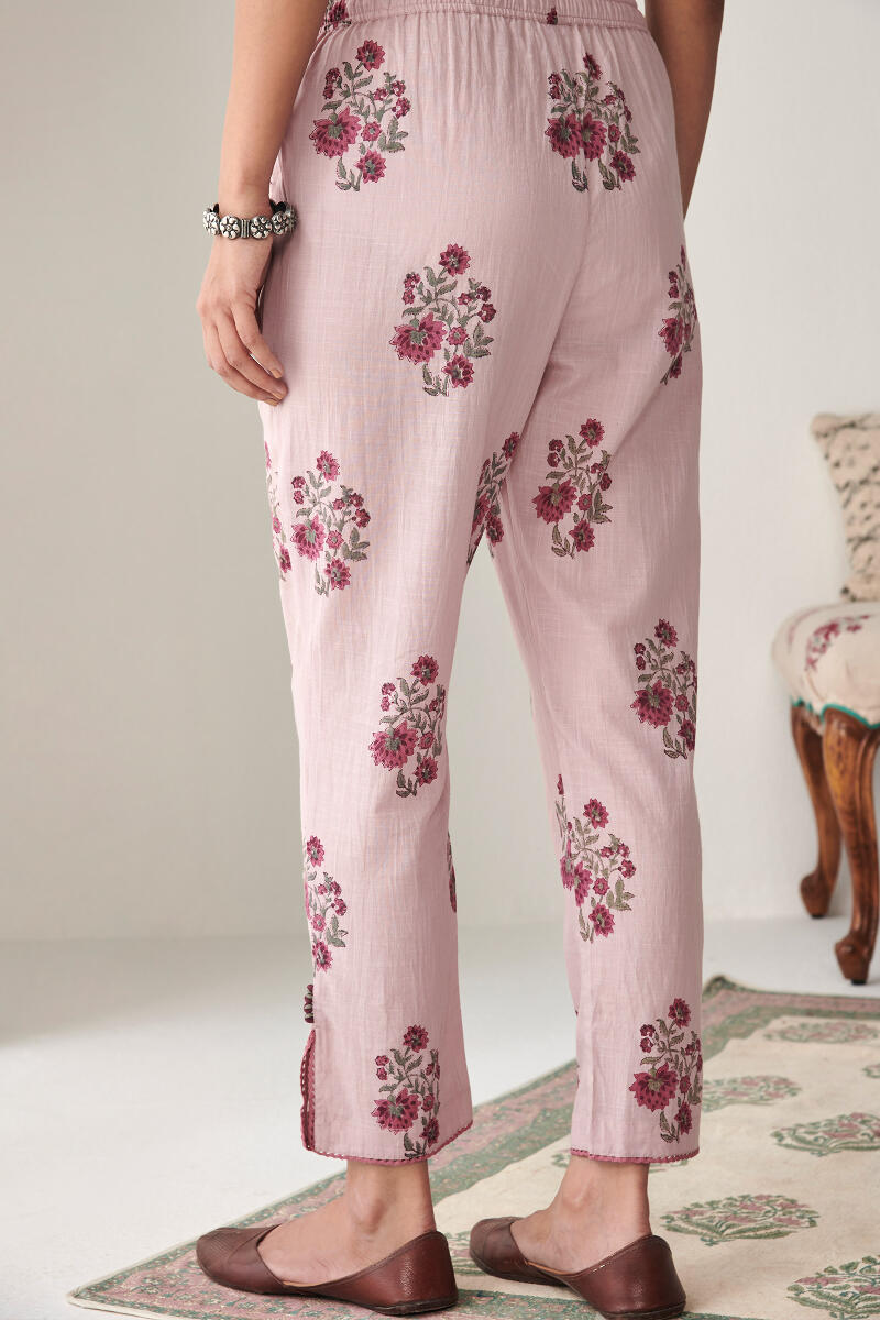 Purple Hand Block Printed Cotton Narrow Pants