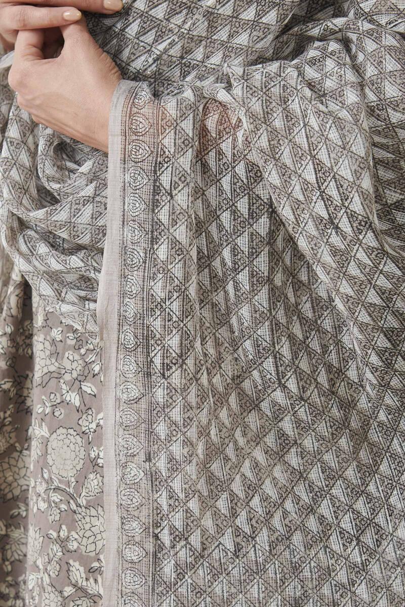Grey Hand Block Printed Kota Dupatta
