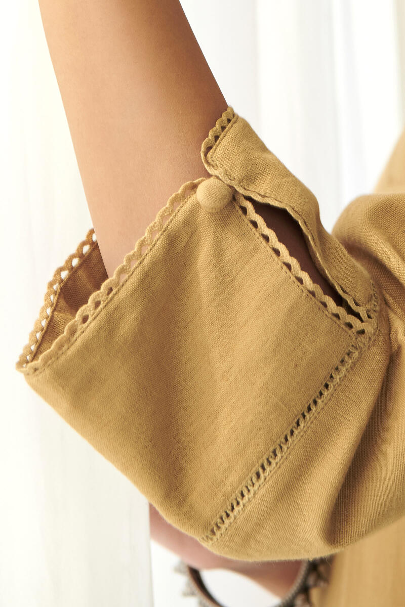 Mustard Handcrafted Straight Cotton Kurta