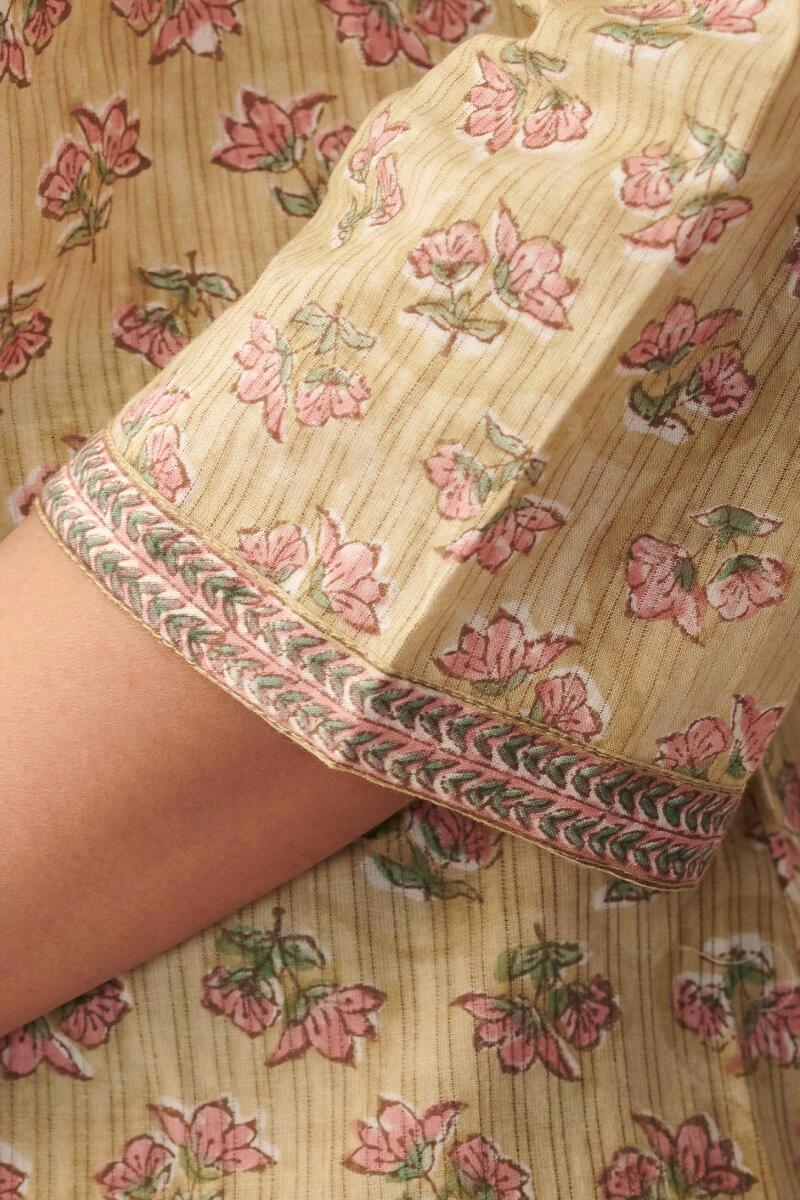 Mustard Hand Block Printed Cotton Top