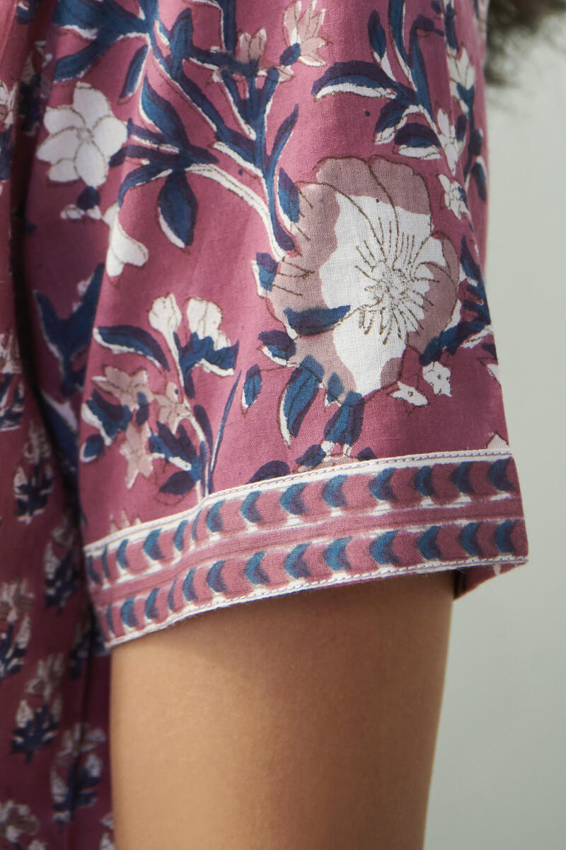 Maroon Hand Block Printed Cotton Kaftan
