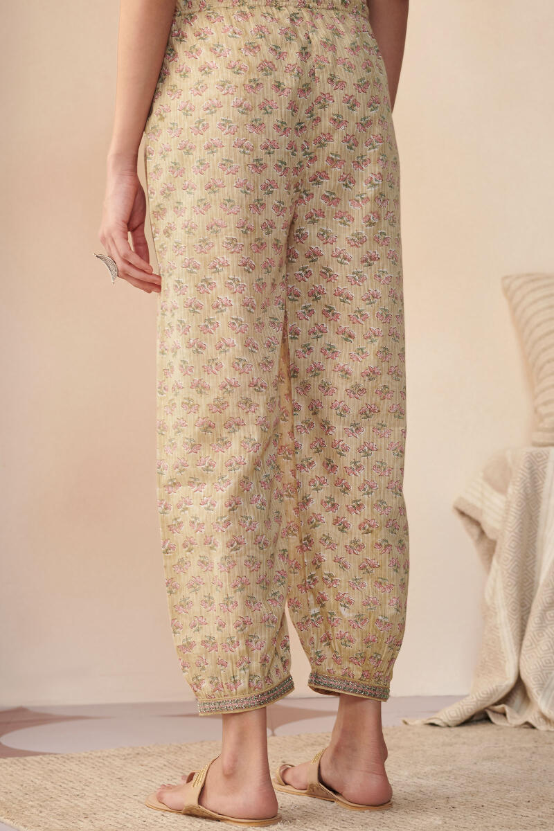 Mustard Hand Block Printed Cotton Izhaar Pants