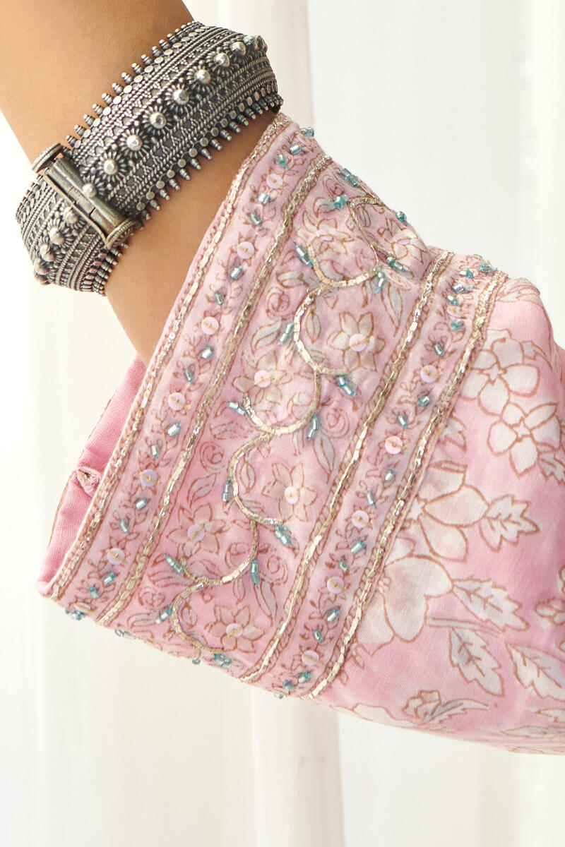 Pink Hand Block Printed Straight Modal Kurta