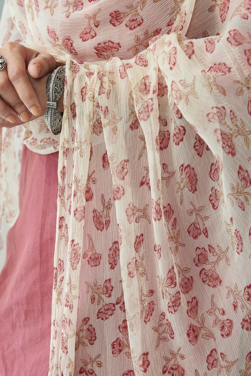 Beige Hand Block Printed Chiffon Dupatta