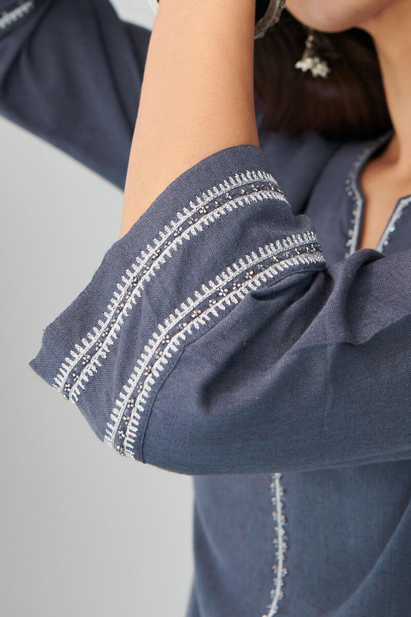 Indigo Handcrafted Straight Cotton Kurta