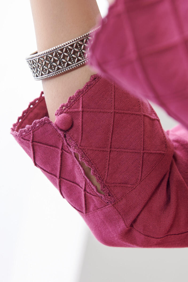 Maroon Handcrafted Straight Cotton Kurta