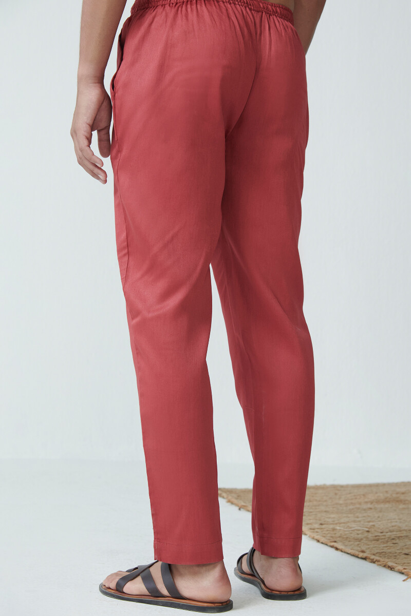 Red Handcrafted Vegan Silk Pants
