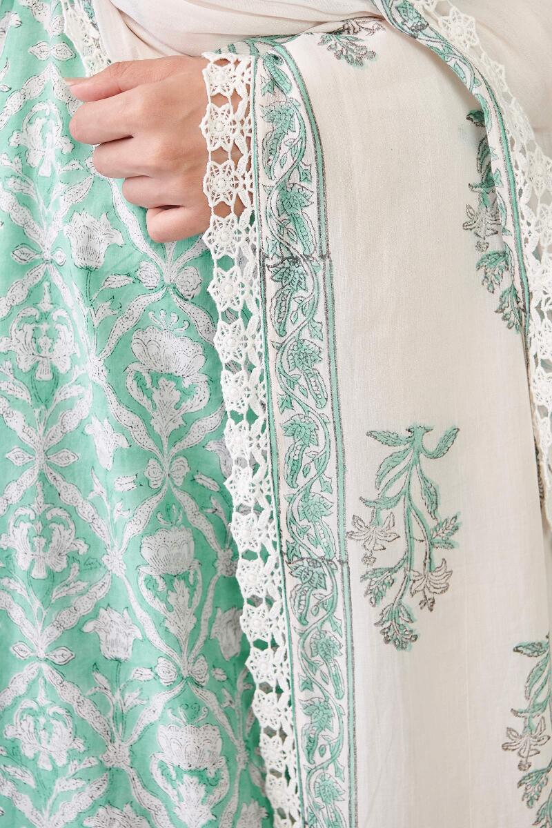 White Hand Block Printed Cotton Dupatta