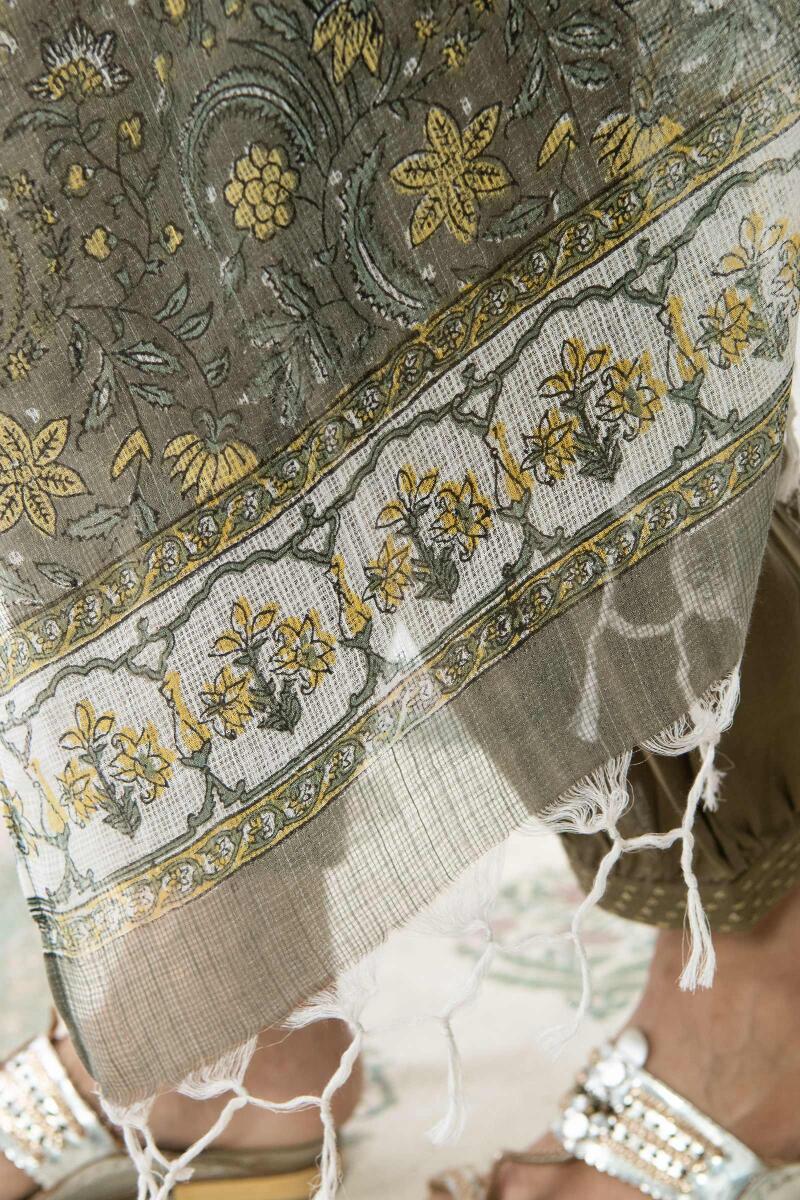 Green Hand Block Printed Kota Dupatta