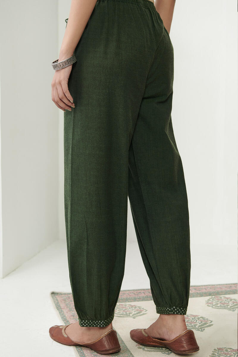 Green Handcrafted Cotton Izhaar Pants