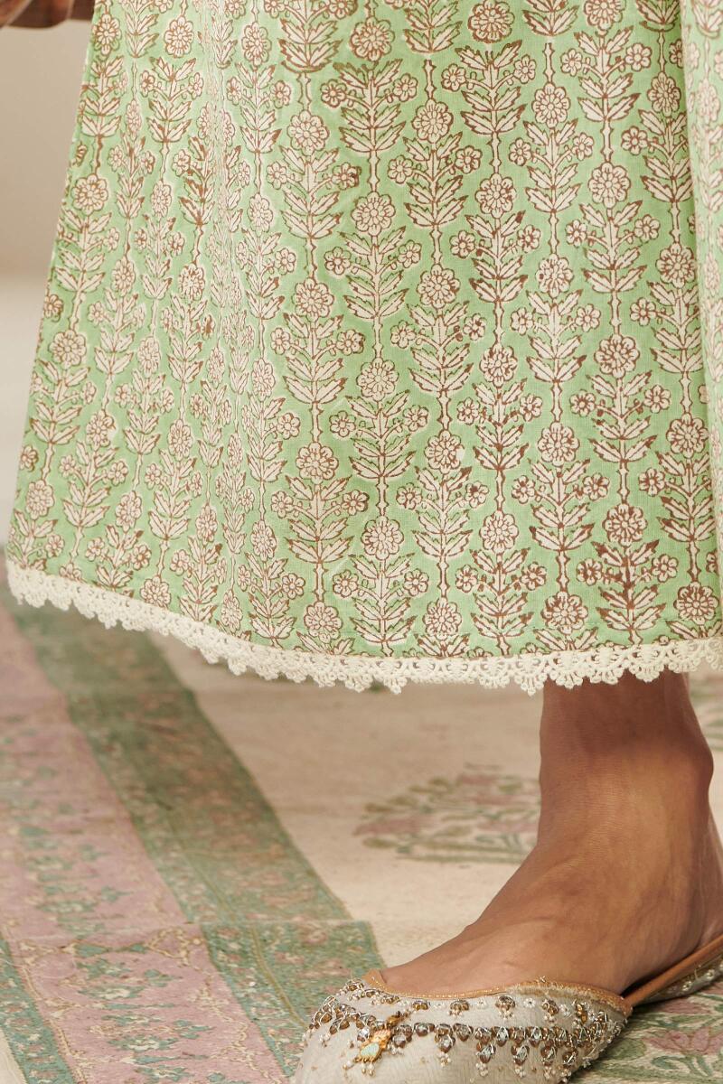 Green Hand Block Printed Cotton Palazzo