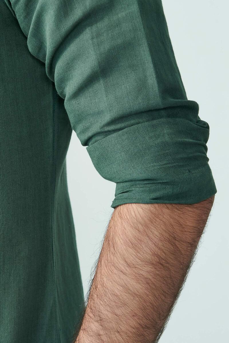 Green Handcrafted Cotton Linen Shirt