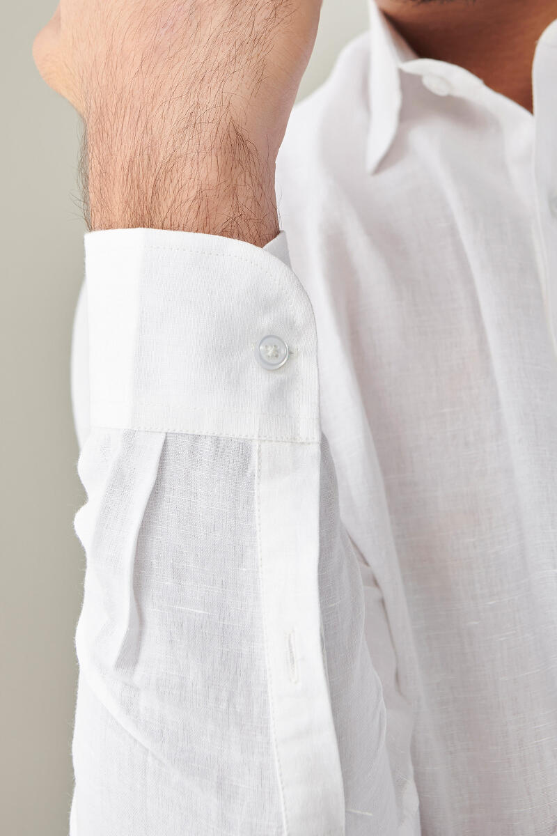 White Handcrafted Cotton Linen Shirt