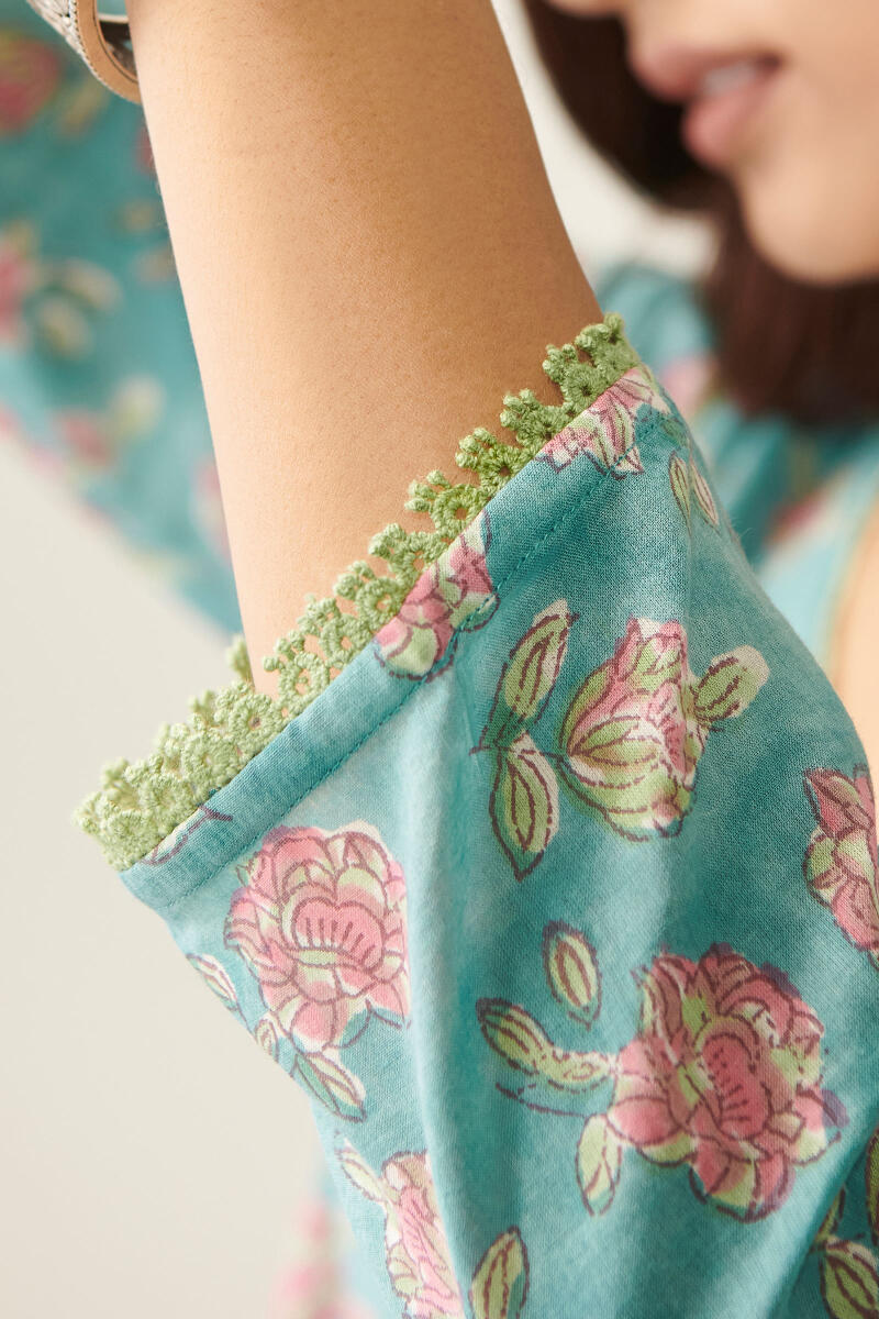 Blue Hand Block Printed A-Line Cotton Kurta