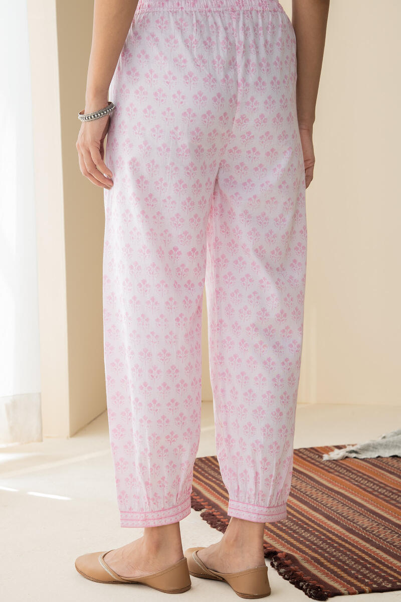 Pink Hand Block Printed Cotton Izhaar Pants