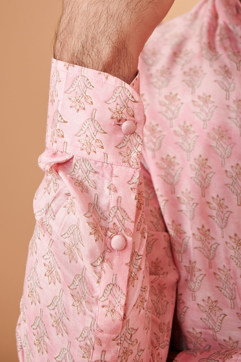 Pink Hand Block Printed Modal Kurta