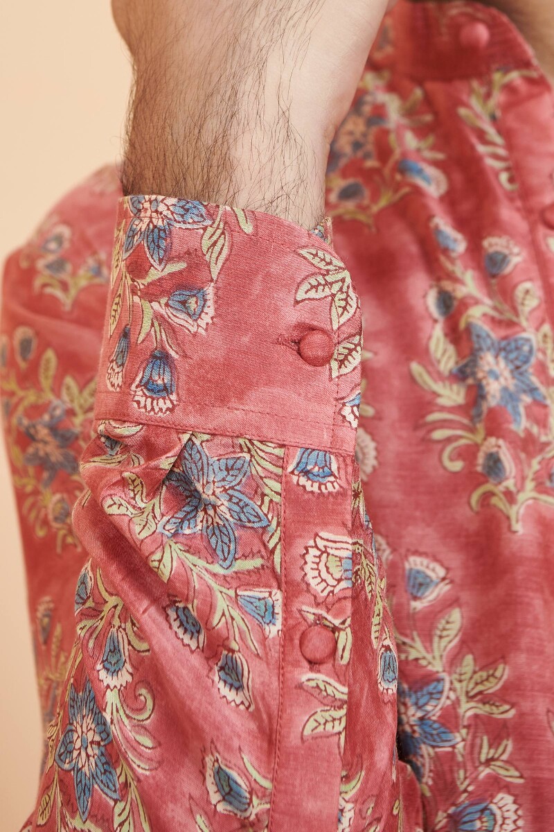 Red Hand Block Printed Modal Kurta