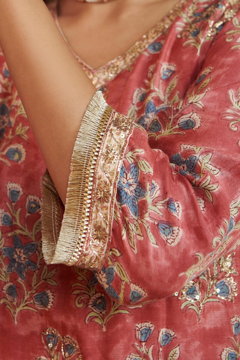 Red Hand Block Printed Straight Modal Kurta