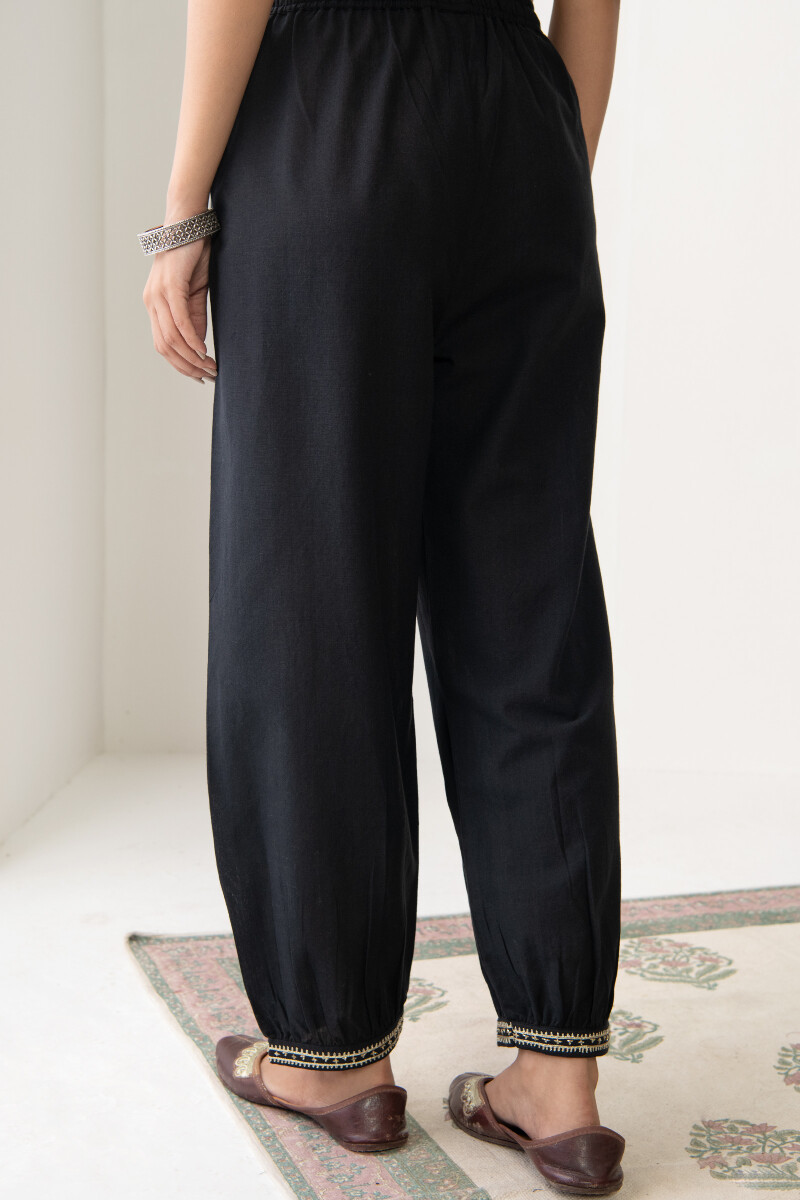 Black Handcrafted Cotton Izhaar Pants