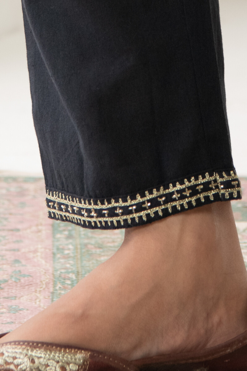 Black Handcrafted Cotton Narrow Pants