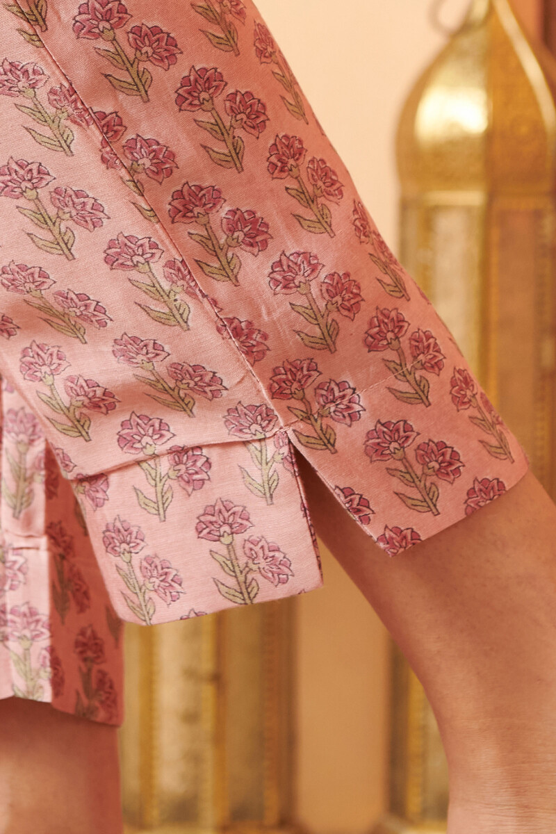 Pink Hand Block Printed Chanderi Narrow Pants