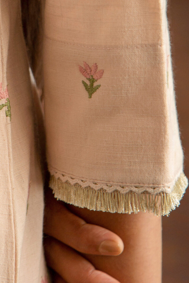 Pink Handcrafted Straight Cotton Kurta