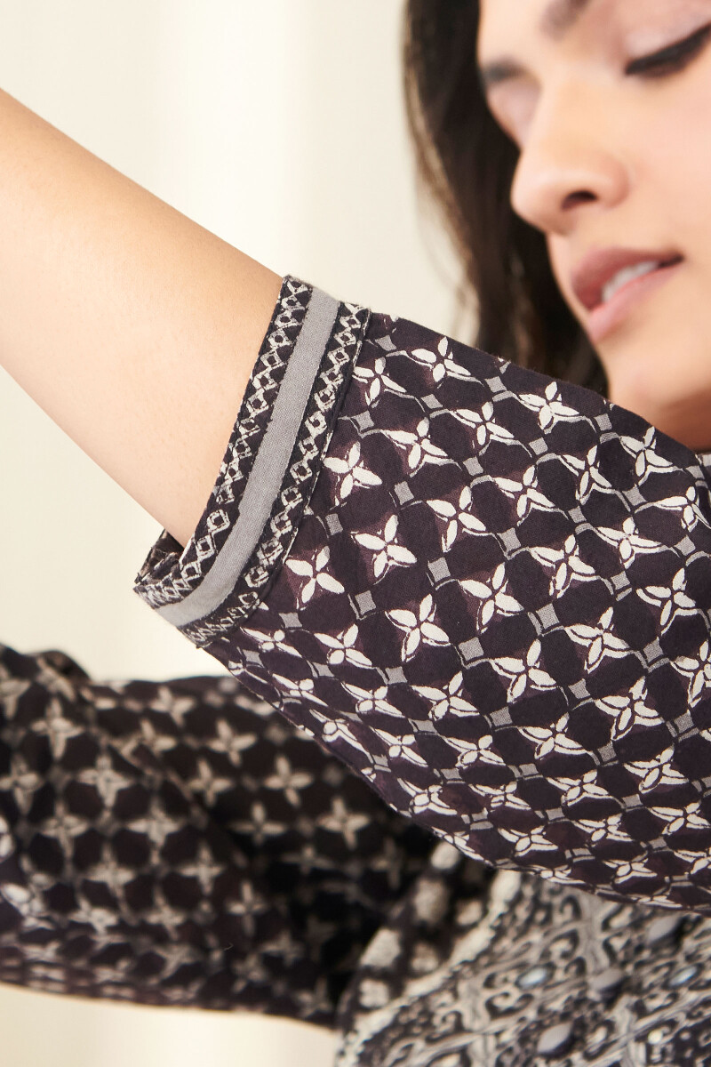 Black Hand Block Printed Straight Cotton Kurta