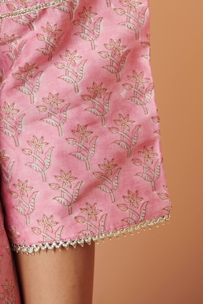 Pink Hand Block Printed A-Line Modal Kurta