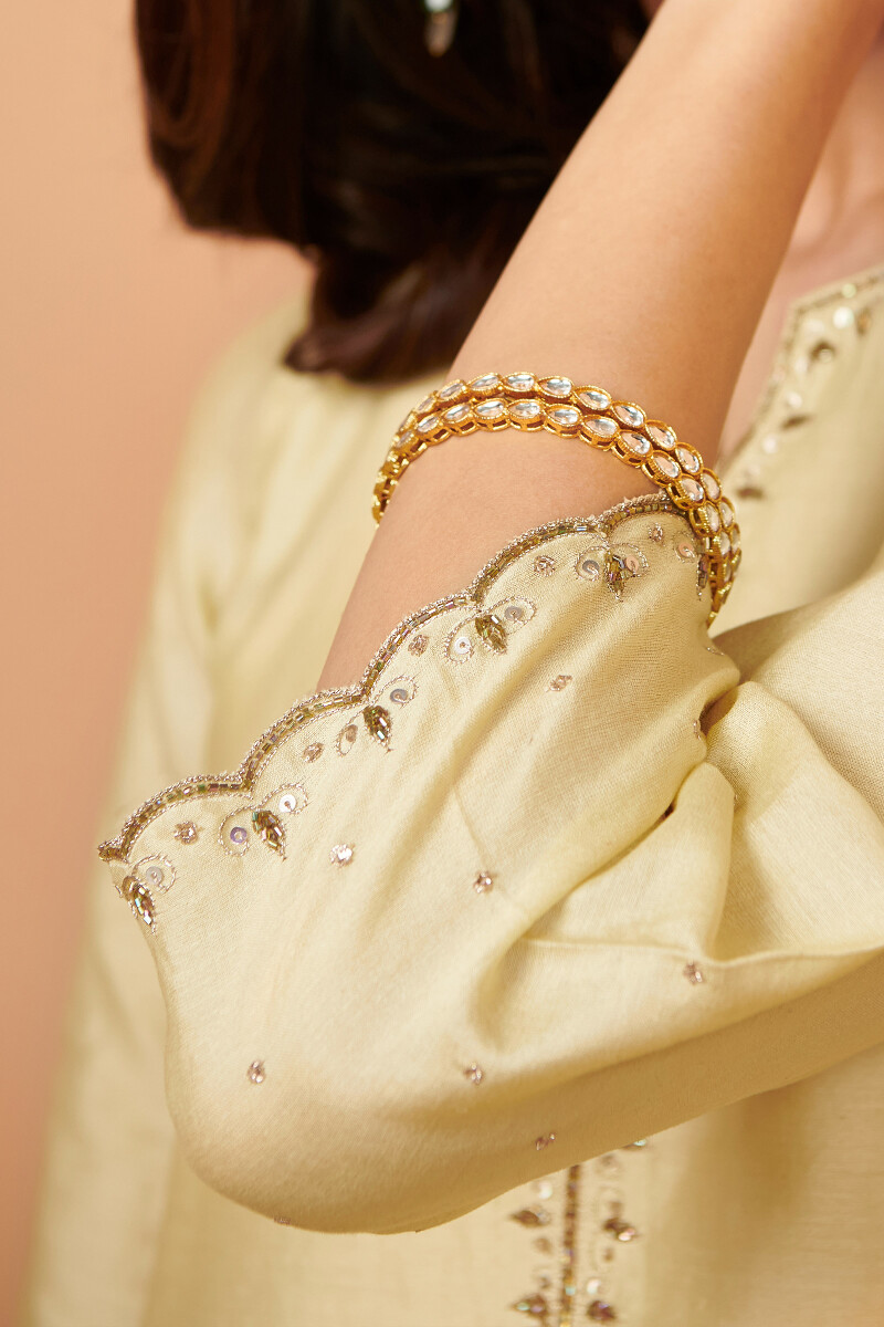 Yellow Handcrafted A-Line Chanderi Kurta