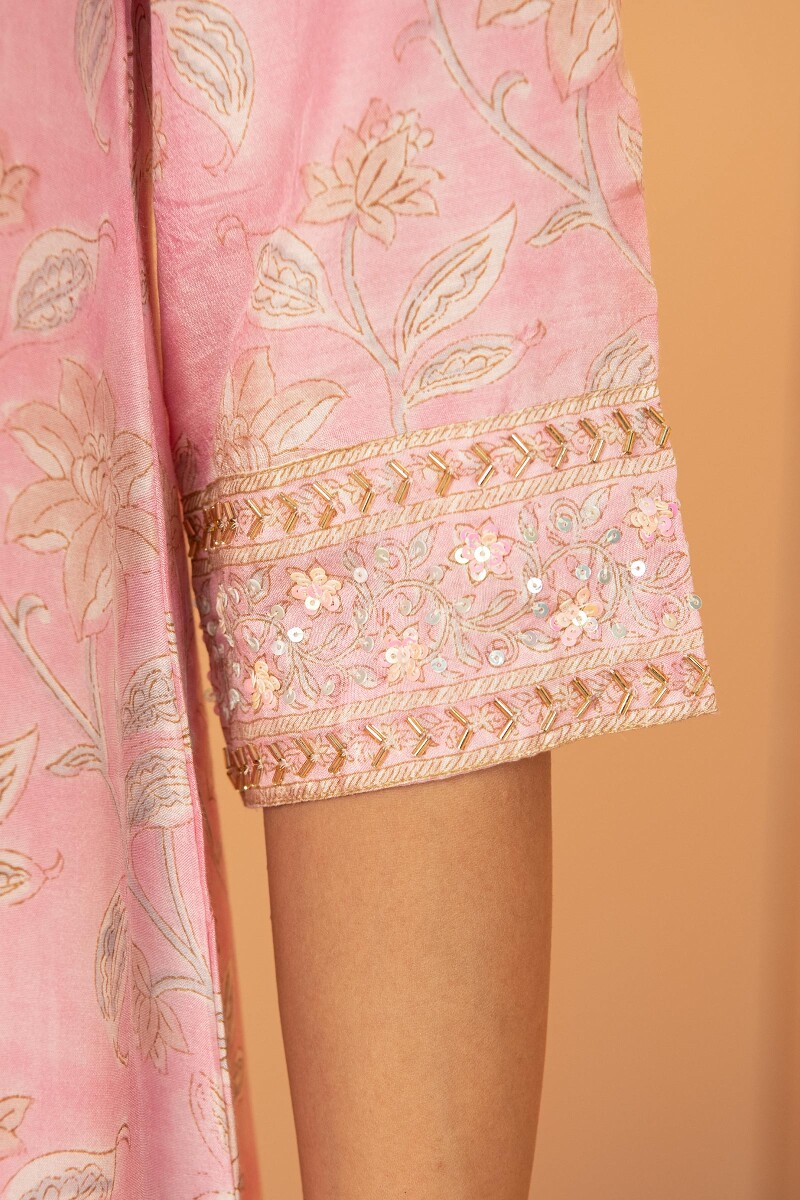 Pink Hand Block Printed Straight Modal Kurta