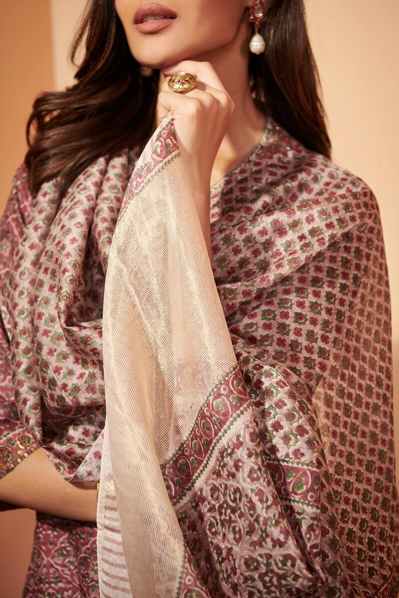 Pink Hand Block Printed Chanderi Dupatta