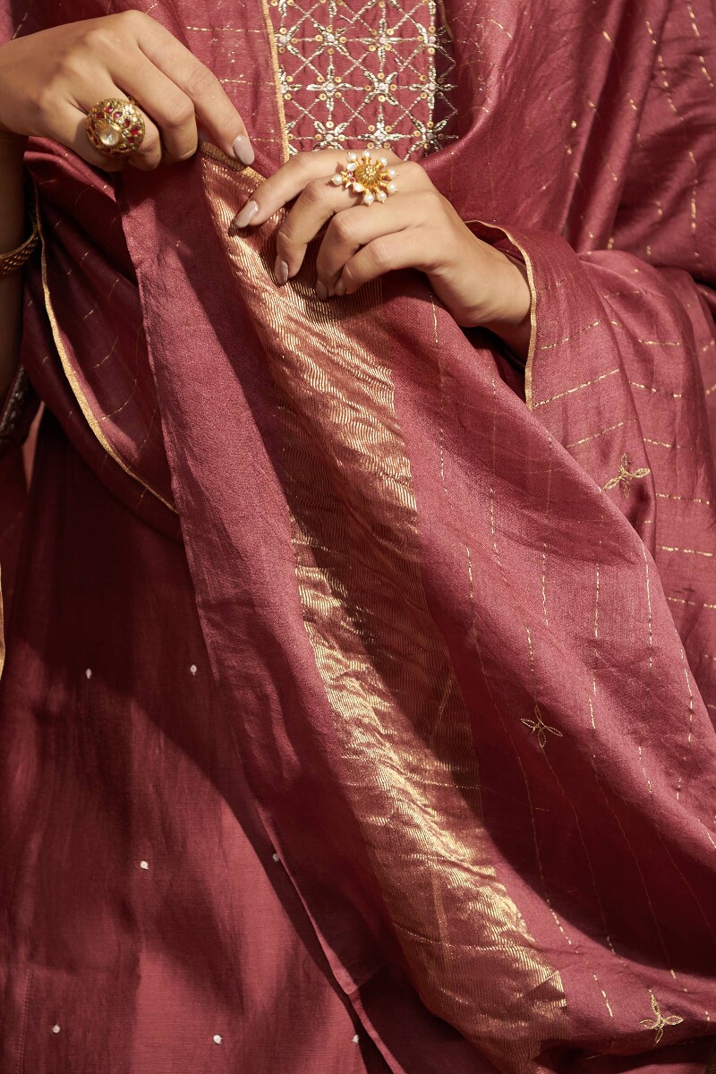 Maroon Handcrafted Chanderi Dupatta