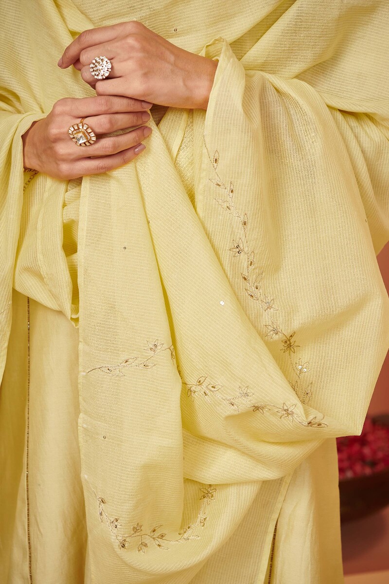 Yellow Handcrafted Cotton Silk Dupatta