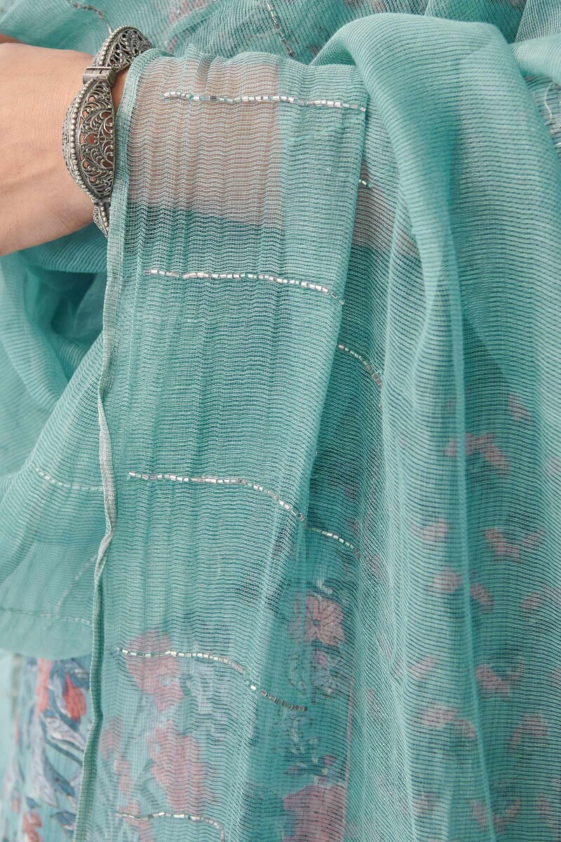 Blue Handcrafted Cotton Silk Dupatta
