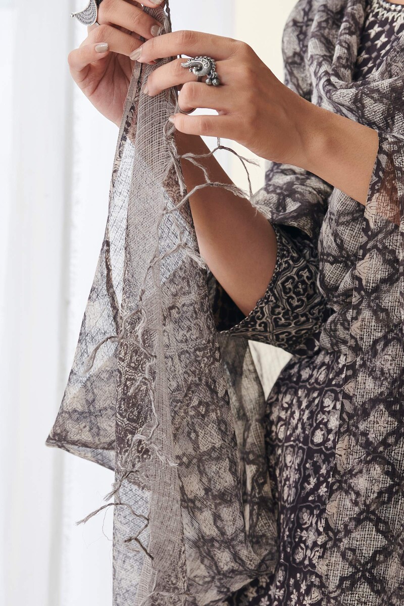 Black Hand Block Printed Kota Dupatta