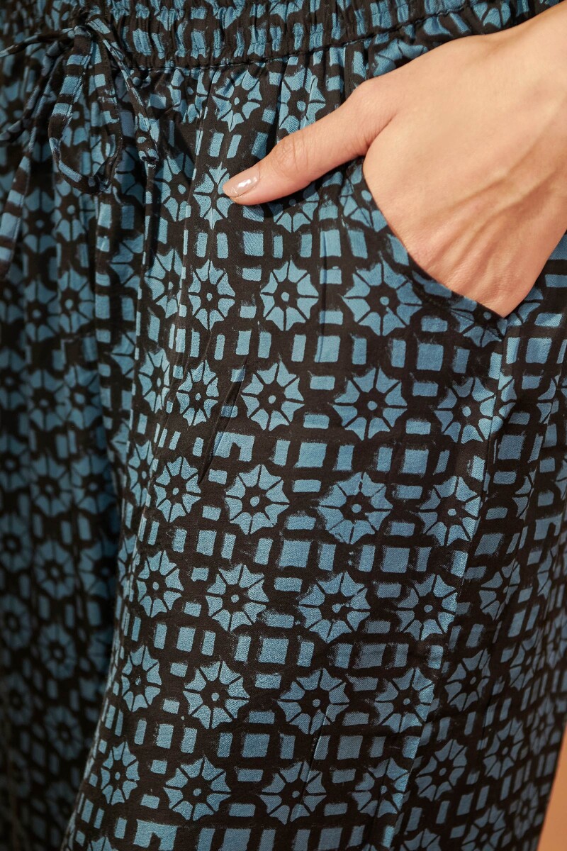 Indigo Hand Block Printed Modal Farsi