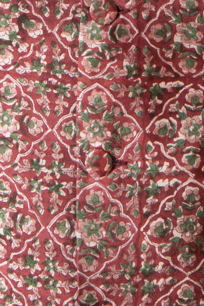 Maroon Hand Block Printed Chanderi Nehru Jacket