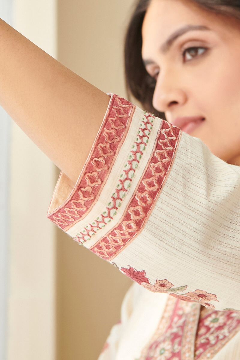 Beige Hand Block Printed Straight Cotton Kurta