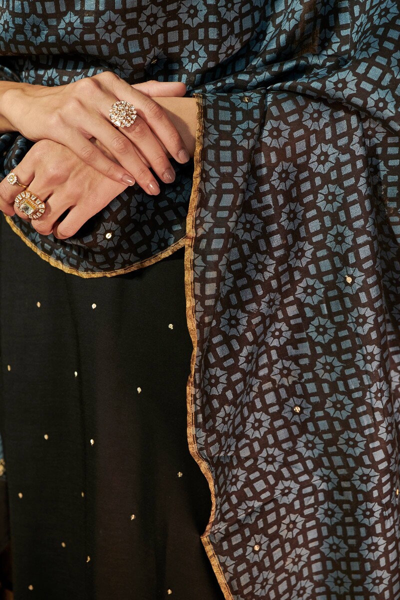 Ajrak Hand Block Printed Chanderi Dupatta