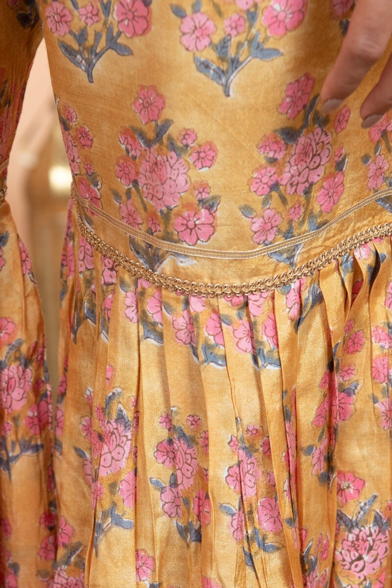 Yellow Hand Block Printed Modal Garara