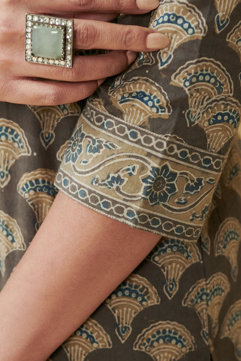 Brown Hand Block Printed Straight Cotton Kurta