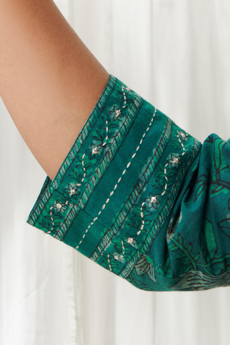 Blue Hand Block Printed Straight Cotton Kurta