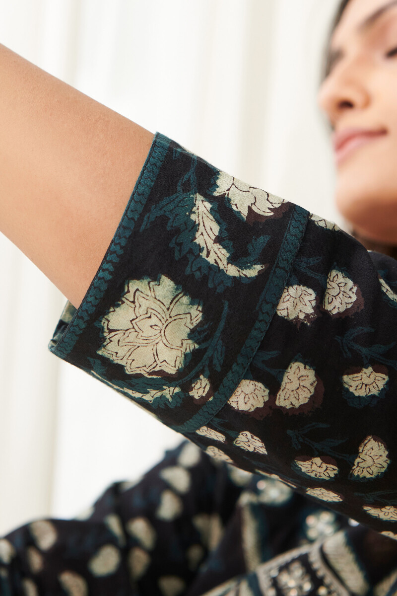 Black Hand Block Printed Straight Cotton Kurta