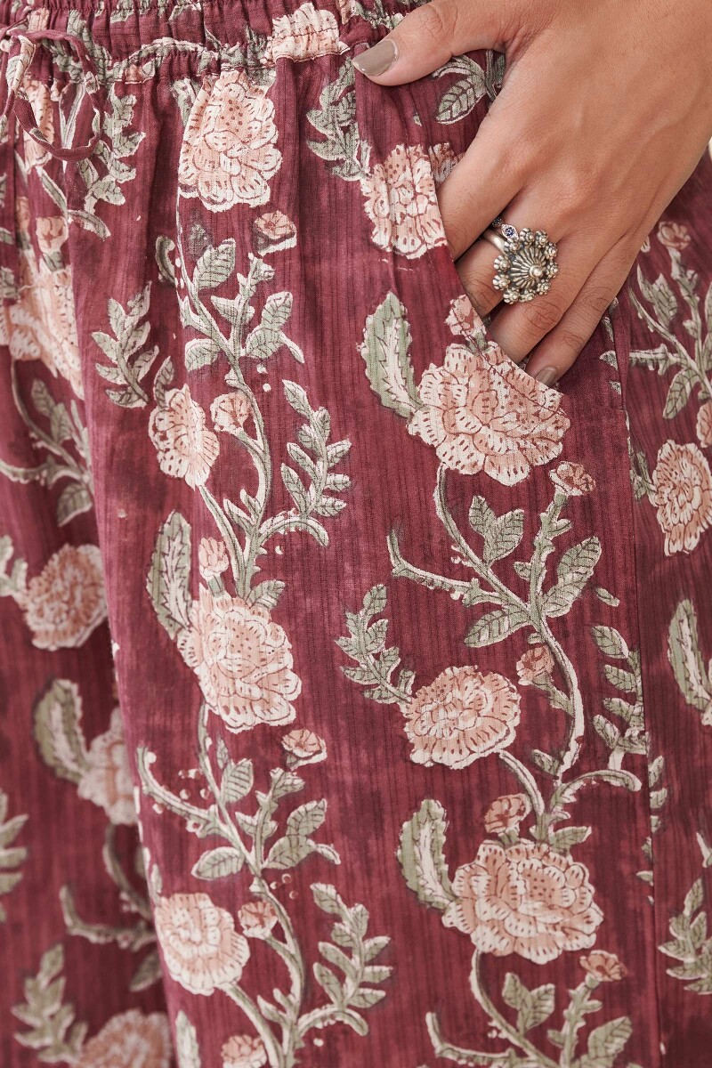 Maroon Hand Block Printed Cotton Farsi