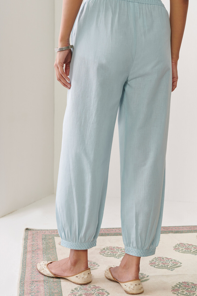 Blue Handcrafted Cotton Izhaar Pants