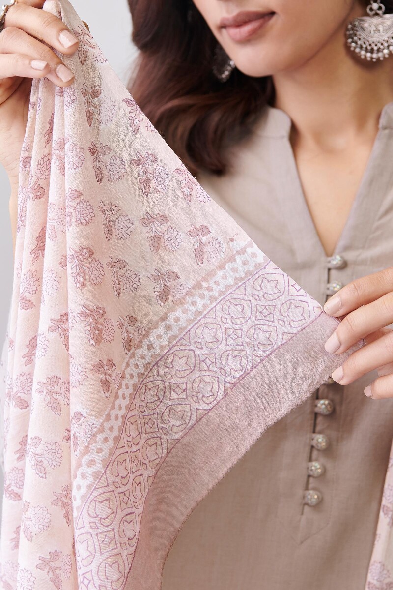 Pink Block Printed Cotton Dupatta