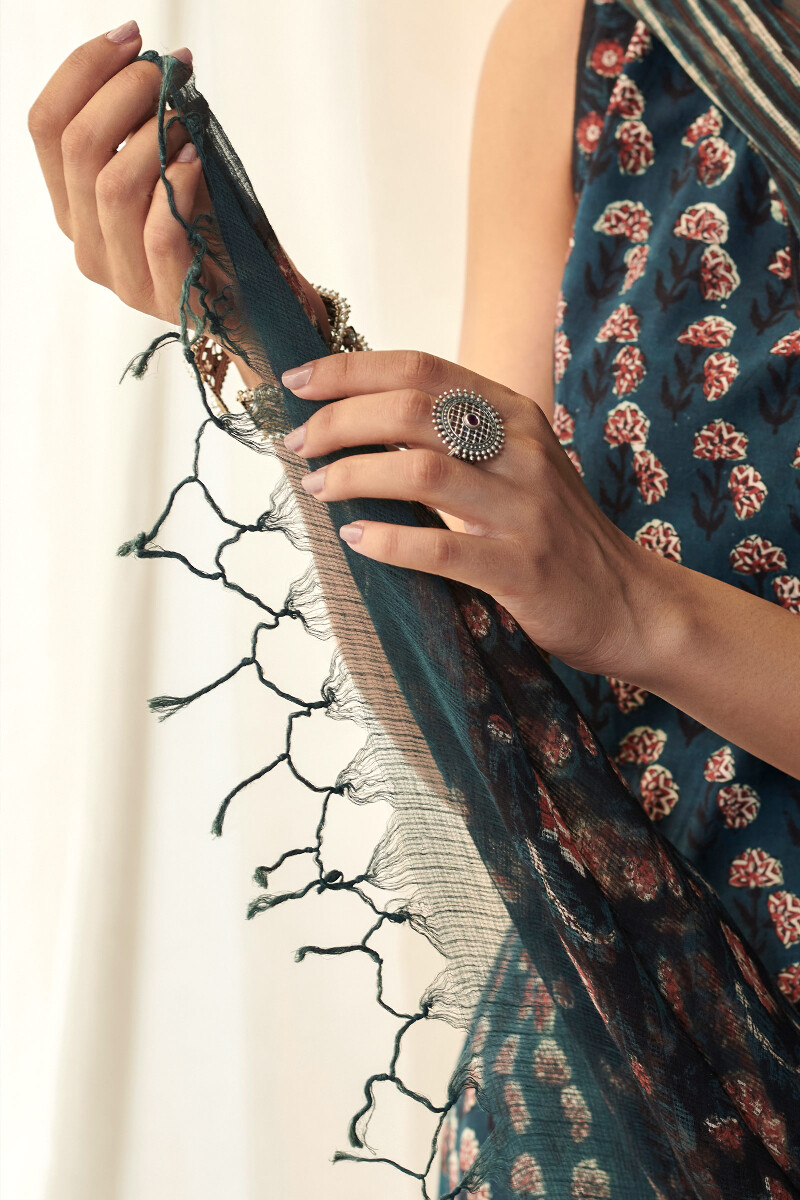 Black Hand Block Printed Kota Dupatta