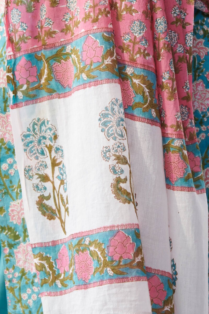 Pink Block Printed Cotton Dupatta
