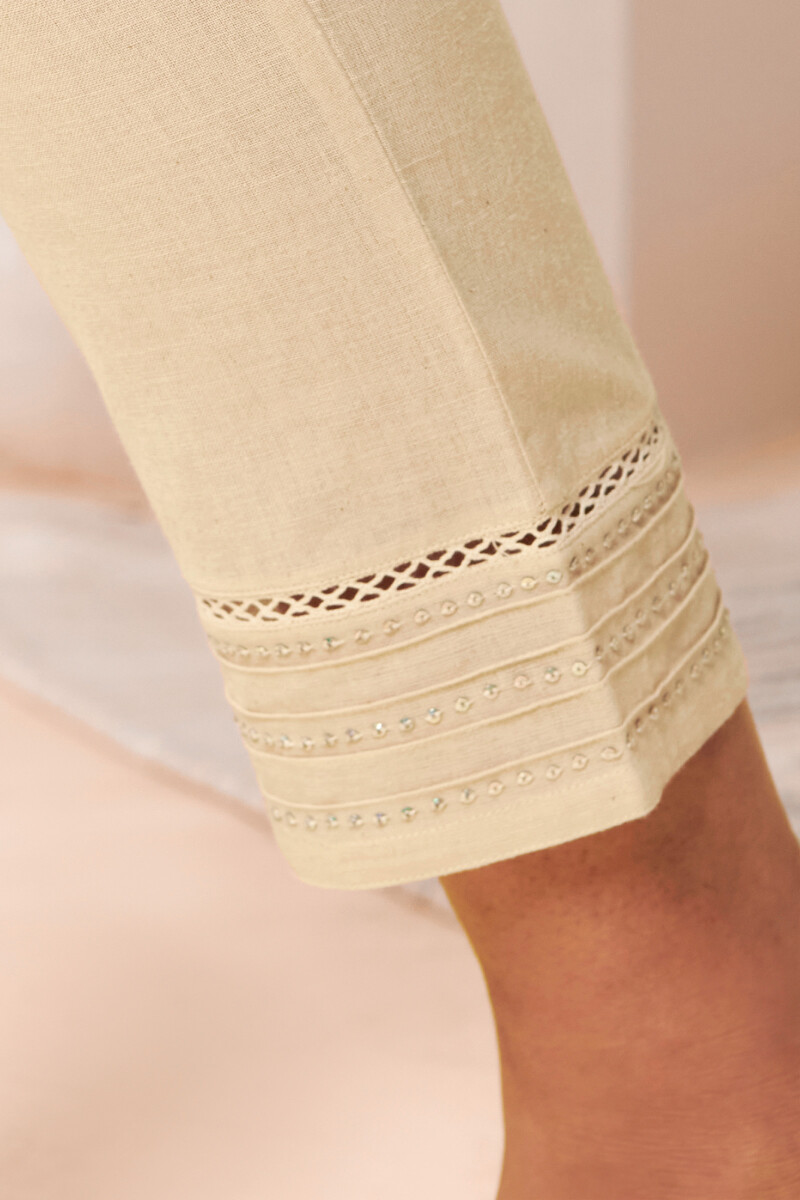 Beige Handcrafted Cotton Narrow Pants